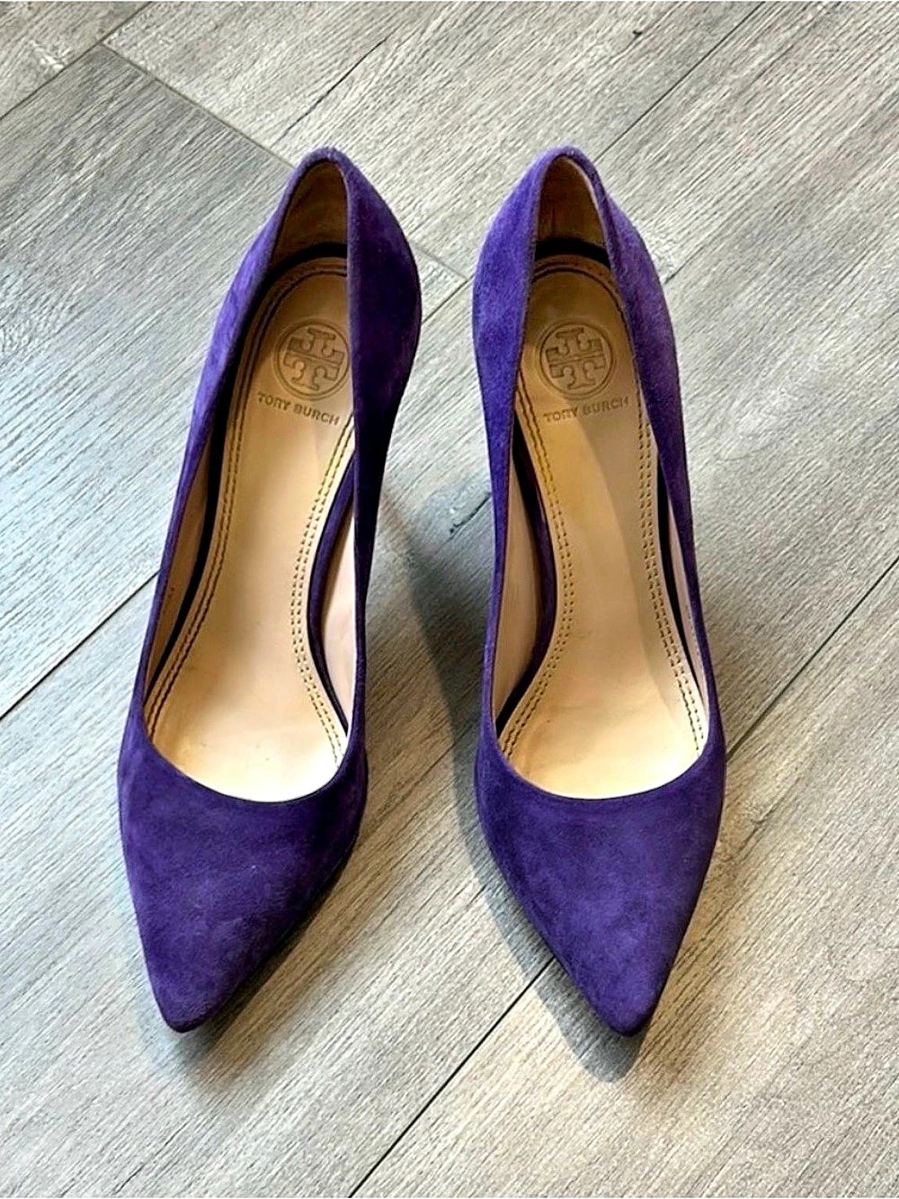 Tory Burch Elizabeth Suede Pump Purple Pointed-Toe Heels